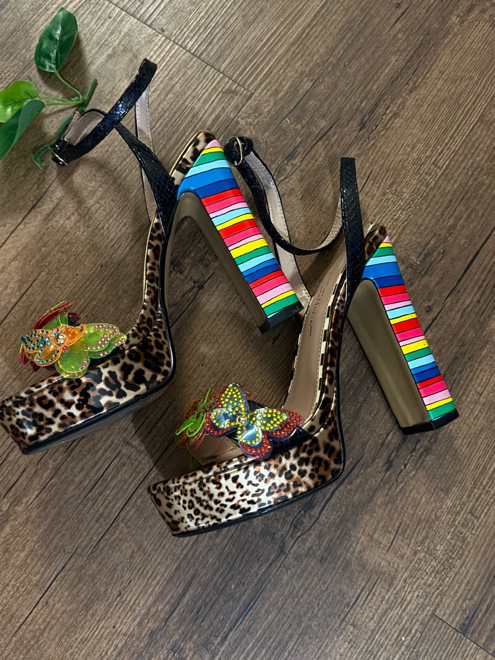 Betsey Johnson Noemi Platform Sandals — Leopard & Jeweled Butterfly